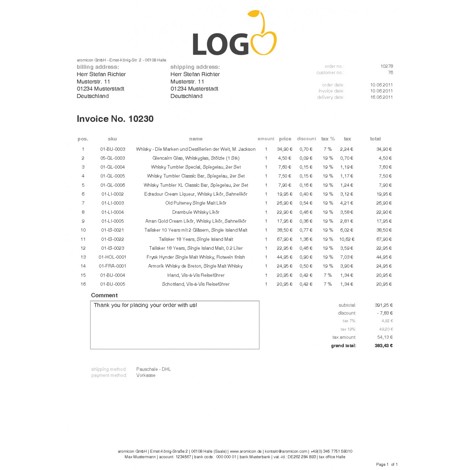 Standard Invoice Englisch Rechnungstemplate - aromicon Agentur